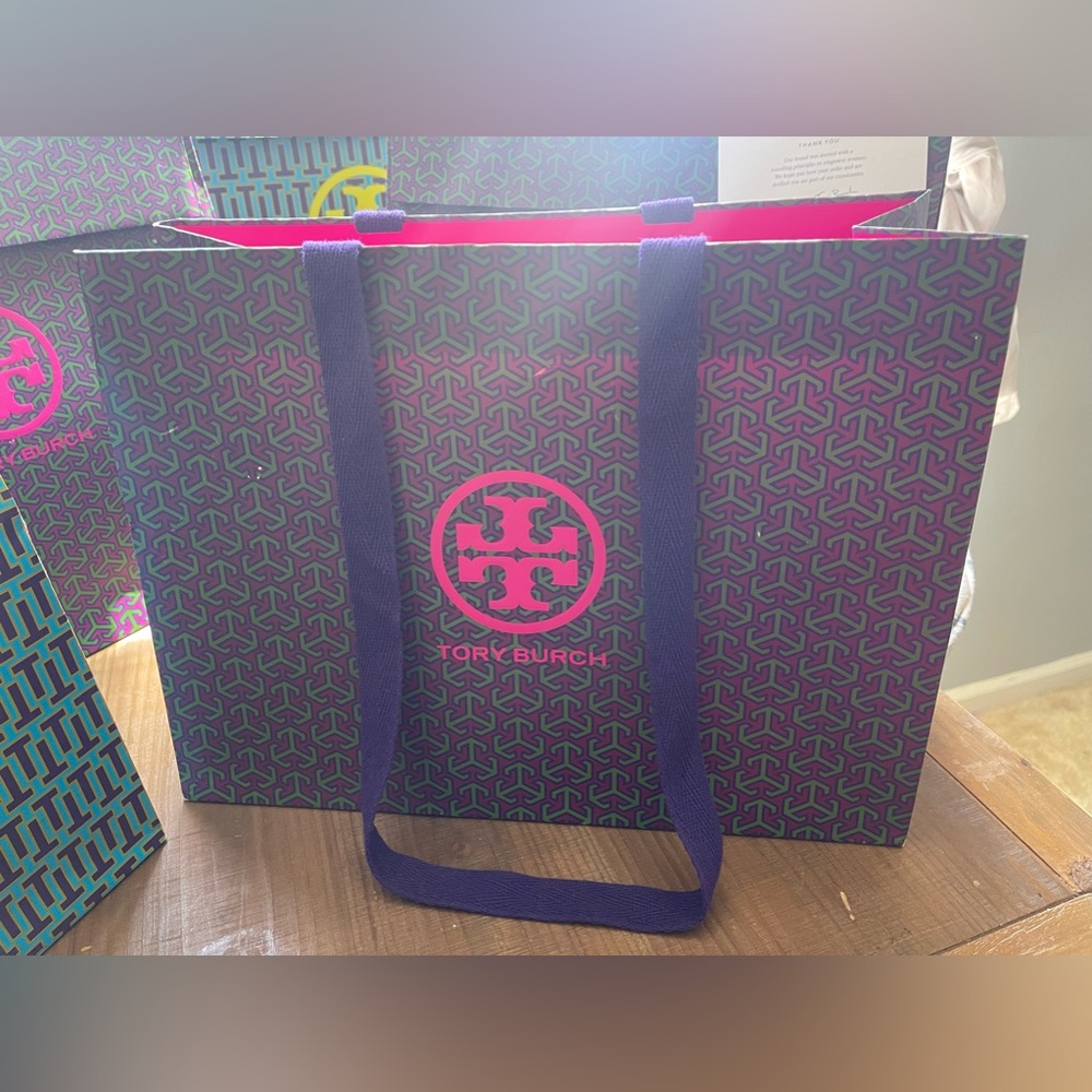 Tory Burch XXL Size Purple & Green Shopping or Gift Bag 27 x 19 x 7